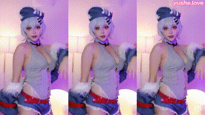 韩国BJ tkuramatcha 灰蓝露胸紧身+警帽羽毛狂野 动图预览 - 私房ACG - sifacg.com