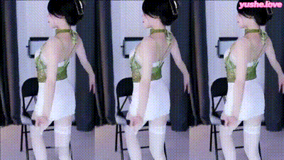 小王杍 张嫚妮 绿色旗袍旗袍扇舞优雅撩人 动图预览 - 私房ACG - sifacg.com